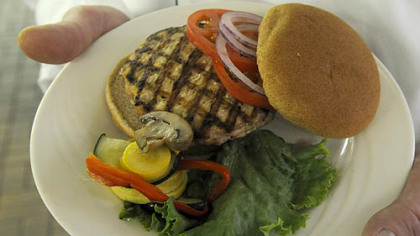A turkey burger is at Steeler Training Camp in Latrobe.