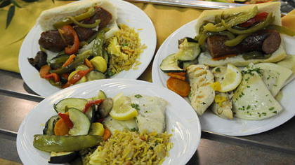 Three different main dishes that are offered to the Steelers during training camp in Latrobe.