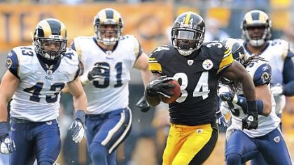 Rashard Mendenhall runs the ball against the St. Louis Rams during a game at Heinz Field last year.