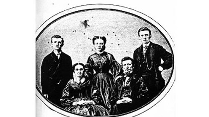 The Pattersons:  Standing from left are David, Henrietta and Thomas. Seated from left are Elizabeth and William. This photo was probably taken about 1861.