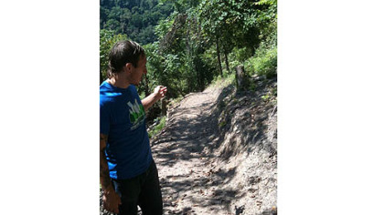 Thomas Guentner, head of the Emerald Trail Corps, on the latest completed mile of trail at Emerald View Park.