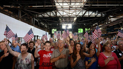 A crowd at the Ryan rally at Beaver Steel Services Inc.