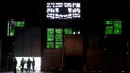 Security watches an entrance at Beaver Steel Services, Inc. before the campaign event for Paul Ryan.