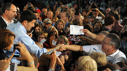 Paul Ryan shakes hands with well-wishers.