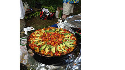 A Texas Paella that includes meat, beans, rice and chilies.