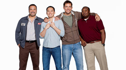 The bar boys of "Sullivan & Son": Ahmed Ahmed, left, Steve Byrne, Owen Benjamin and Roy Wood Jr.