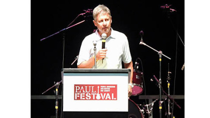Libertarian presidential candidate and former governor of New Mexico Gary Johnson addresses a crowd gathered at P.A.U.L. Fest at the Florida State Fairgrounds in Tampa, Fla.