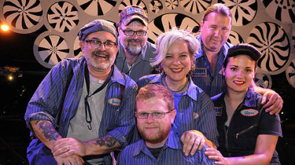 Foreground, Ryan McMasters, and in back from left:  Steve O'Hearn, David Wallace, Jackie Dempsey, Kevin Kornicki and Anna Elder.