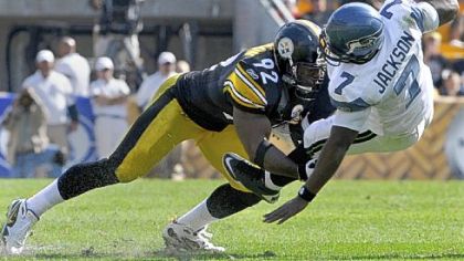 James Harrison sacks Seattle quarterback Tarvaris Jackson during a game at Heinz Field last season.