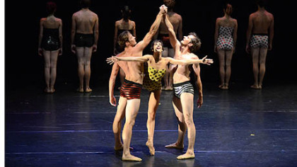 Pittsburgh Ballet Theatre members Robert Moore, left, Eva Trapp and Stephen Hadala perform in Israel.