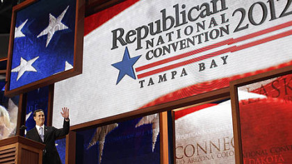 Former Pennsylvania Sen. Rick Santorum addresses delegates during the Republican National Convention in Tampa, Fla.