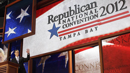 Former Pennsylvania Sen. Rick Santorum addresses delegates during the Republican National Convention in Tampa, Fla.