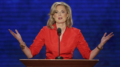 Ann Romney, wife of U.S. Republican presidential nominee Mitt Romney, addresses the Republican National Convention in Tampa, Fla.