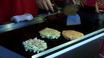 Japanese Pizzas on the grill at the Richmond Night Market in Richmond, British Columbia.