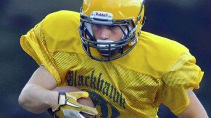 Blackhawk's Cole Chiappialle carries during practice Aug. 20.