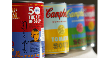 New limited edition Campbell's tomato soup cans with art and sayings by artist Andy Warhol are  displayed at the Campbell Soup Company in Camden, N.J.  Campbell plans to introduce the special-edition cans of its condensed tomato soup bearing labels reminiscent of the pop artist's paintings at Target stores beginning on Sunday.
