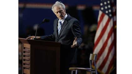 Actor Clint Eastwood speaks to an empty chair while addressing delegates during the Republican National Convention in Tampa, Fla.