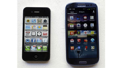 The Apple iPhone 4s, left, and the Samsung Galaxy S III.