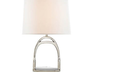 The Westbury accent lamp by Ralph Lauren features a stirrup design. It comes in nickel or brass and is available in two sizes. The one shown here retails for $1,200 www.ralphlaurenhome.com