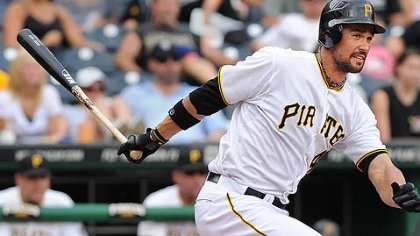 Right fielder Garrett Jones singles for one of his three hits Monday against the Astros