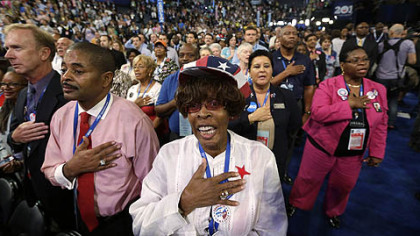North Carolina delegates recites the Pledge of Allegiance on Tuesday during the Democratic National Convention in Charlotte, N.C.