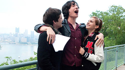 Logan Lerman, Ezra Miller and Emma Watson at the West End Overlook during filming of "The Perks of Being a Wallflower" last year.