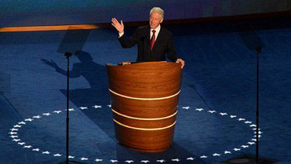 Former President Bill Clinton speaks during day two of the Democratic National Convention.