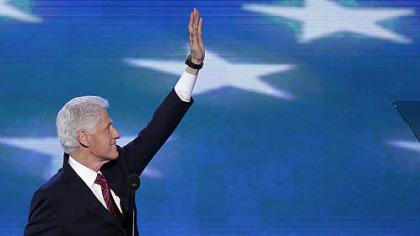 Former President Bill Clinton waves to the delegates Wednesday before addressing the Democratic National Convention in Charlotte, N.C.