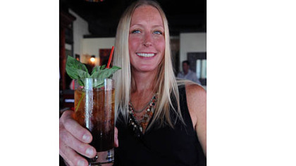 Dish Osteria's Raelynn Harshman offers a strawberry balsamic shrub with Wigle rye whiskey and fresh basil.
