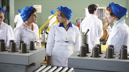 Lisa Norton, Ali Liebert and Charlotte Hegele in "Bomb Girls."