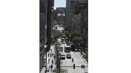 Looking up Fifth Avenue from the fourth-floor garden at Fifth Avenue Place.