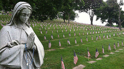 The veterans area in Calvary Catholic Cemetery.