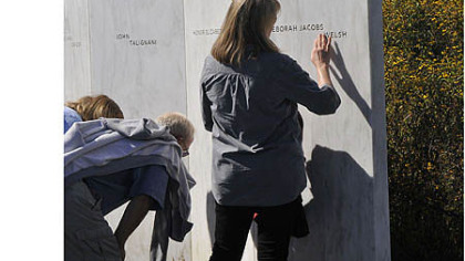 Cynthia Salter of Squirrel Hill, right, whose sister Catherine Salter died in the South Tower of the World Trade Center, came to the Flight 93 National Memorial to mourn her sister.