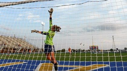 Sophomore Krista Mosi, shown warming up against West Mifflin before a match last week, has moved into goal for South Park, replacing injured Sierra Davis.