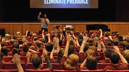 The question was, "how many of you have someone in your lives who brings out the best of you," during a presenation Thursday for New Brighton Middle School Students about Rachel's Challenge.