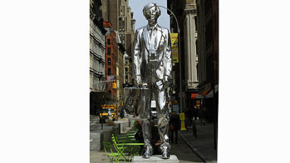 "The Andy Monument" by artist Rob Pruitt, his homage to Andy Warhol, stood for more than a year alongside Warhol's former Union Square Factory studio in New York.