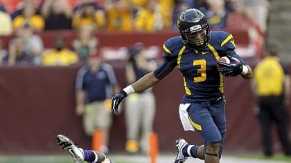 West Virginia wide receiver Stedman Bailey, right, had a huge game with 13 reception for 173 yards and three touchdowns in the Mountaineers' 42-12 rout of James Madison in Landover, Md.
