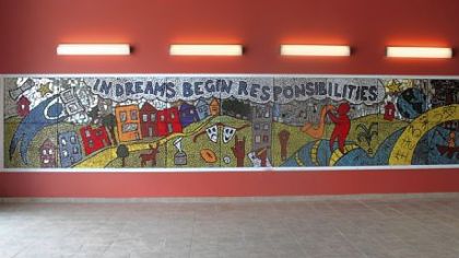 This mural was done by students at Propel Braddock Hills High School under the guidance of teaching artist Laura Jean McLaughlin.