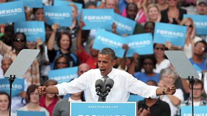 President Barack Obama speaks at a campaign event Monday in Columbus, Ohio.
