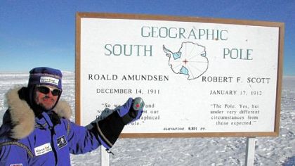 Bret Goodpaster, a professor at the University of Pittsburgh School of Medicine, holds up a Body Media monitor used during a 2002 trip to the South Pole.