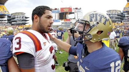 Virginia Tech's Logan Thomas, left, entered the game Saturday as the quarterback of the No. 13 team in Division I-A, but it was Tino Sunseri who owned the day == a day that earned him Big East player of the week honors for the second time in his career.