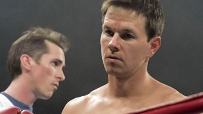 Christian Bale plays Dicky Eklund and Mark Wahlberg plays Micky Ward in "The Fighter."