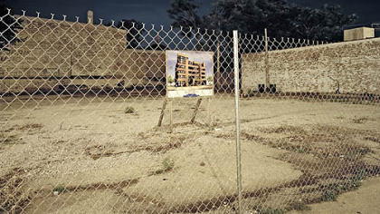 "Condos, Chicago, 2008" by Will Steacy, part of the exhibition "No Job No Home No Peace No Rest: An Installation by Will Steacy" at Silver Eye Center for Photography, South Side.