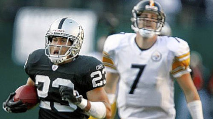 In his only previous start in Oakland, on Oct. 29, 2006,  Ben Roethlisberger threw two interceptions that were returned for touchdowns, including this one for 100 yards by Chris Carr.
