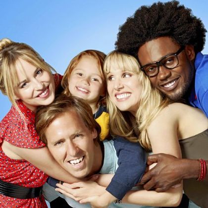 Odd-couple siblings Kate, portrayed by Dakota Johnson, left, and Ben, portrayed by Nat Faxon, center, try to help each other through life in "Ben and Kate." The new comedy also stars Maggie Elizabeth Jones, second from left, Lucy Punch and Echo Kellum.