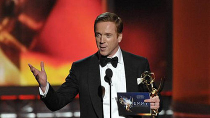Damian Lewis accepts the award for Outstanding Lead Actor in a Drama Series for "Homeland" at the 64th Primetime Emmy Awards.