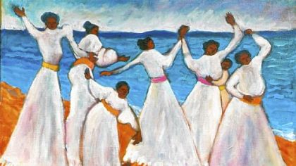 From the exhibition "Tending Our Mothers' Gardens" at Sweetwater Center for the Arts, Sewickley.
"Gullah Dancers," 2004, oil, by Ann Tanksley.