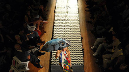 A model showcases clothes by Lana Neumeyer at Pittsburgh Fashion Week.
