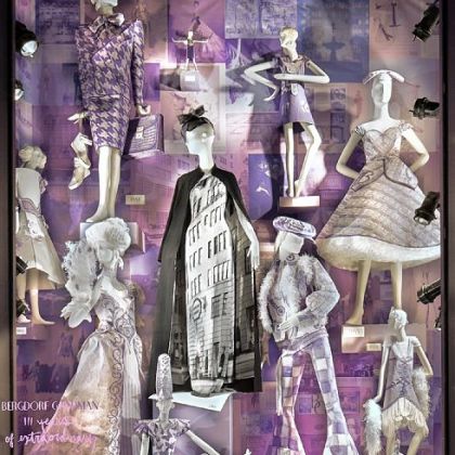 Window display featuring archival items.