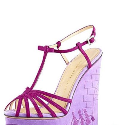 Commemorative embroidered wedge sandal, by Charlotte Olympia; $1,395.